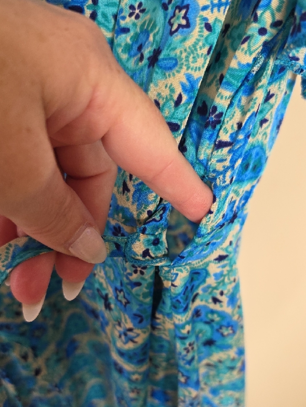 Vintage Silk Wrap Maxi Dress Blue Paisley Boho Womens M/L Cottagecore Resortwear - Picture 10 of 14